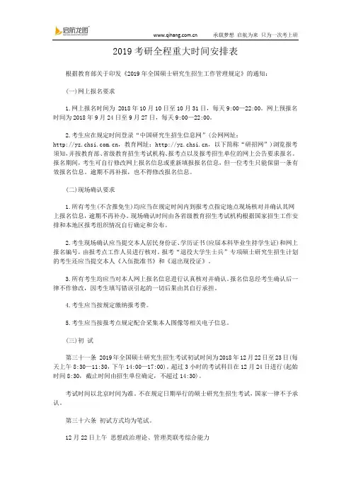 2019考研全程重大时间安排表