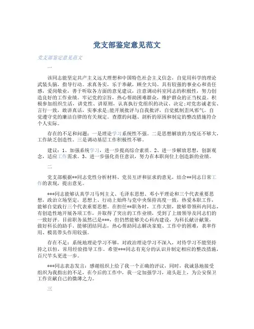 党支部鉴定意见范文 