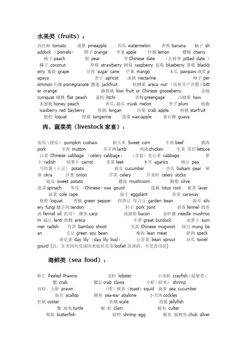 常见食物英文翻译
