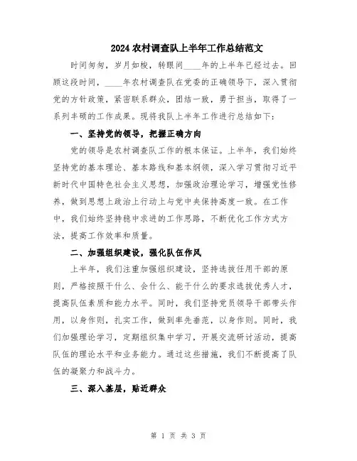 2024农村调查队上半年工作总结范文