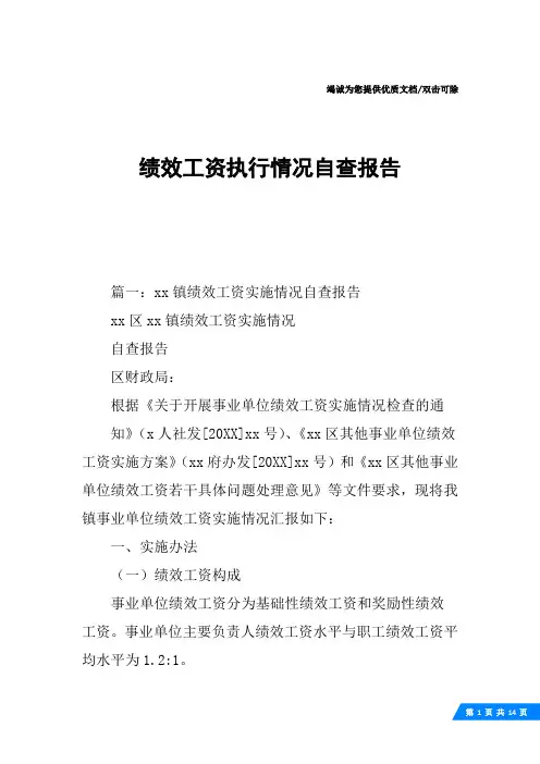 绩效工资执行情况自查报告