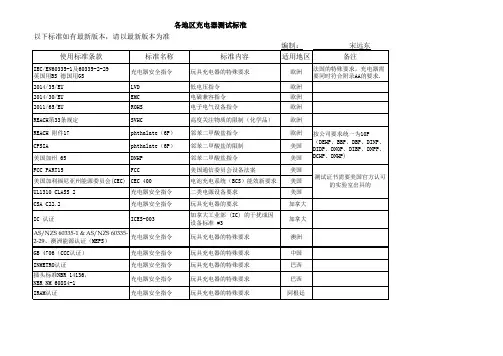 各地区充电器测试标准