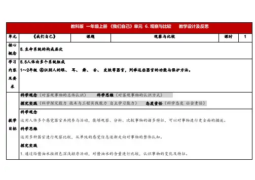2024年秋教科版一年级科学上册2-6《观察与比较》表格式(教案)