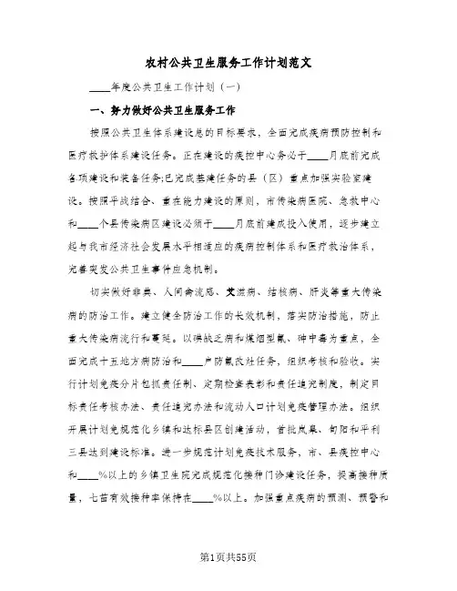 农村公共卫生服务工作计划范文(九篇)