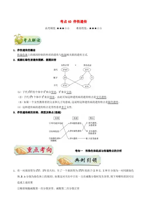备战2019年高考生物考点一遍过考点40伴性遗传(含解析)