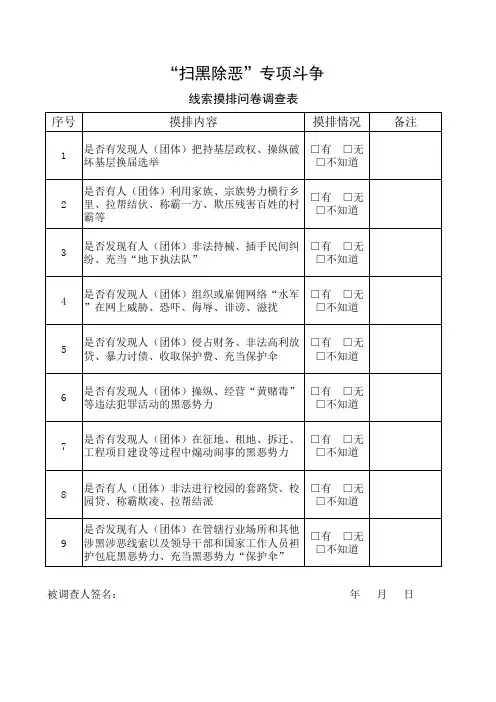 “扫黑除恶”专项斗争  线索摸排问卷调查表