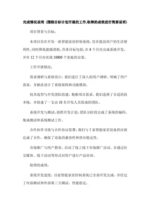 完成情况说明 (围绕目标计划开展的工作,取得的成效进行简要说明)