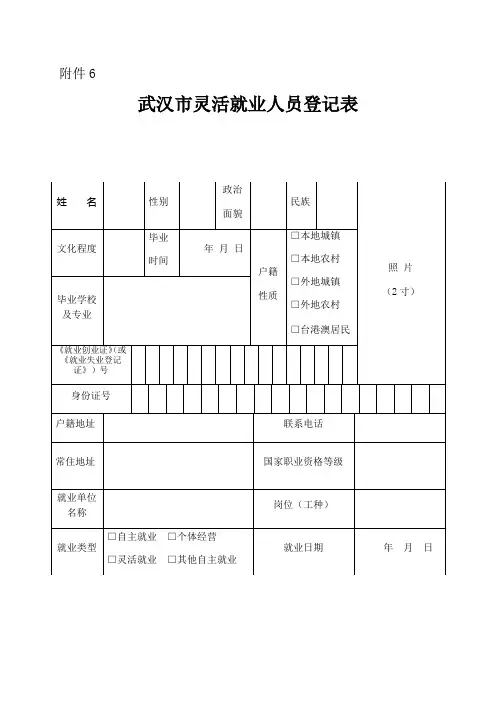 武汉市灵活就业人员登记表