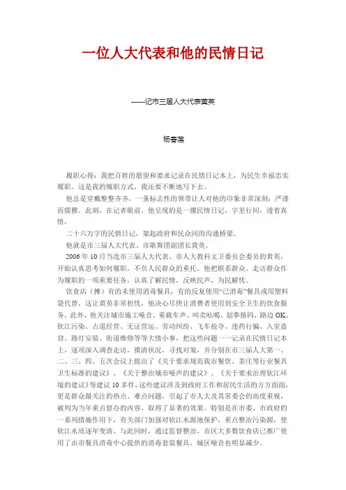 一位人大代表和他的(民情日记)