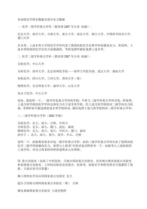 高校化学排名分析