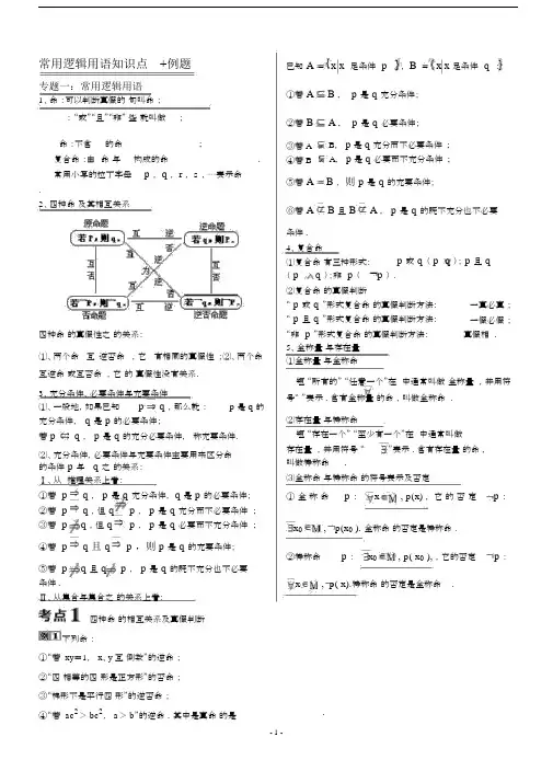 完整word版《专题一：常用逻辑用语》知识点例题.docx
