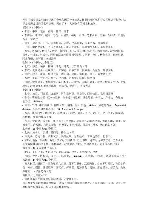 世界区域及国家明细表
