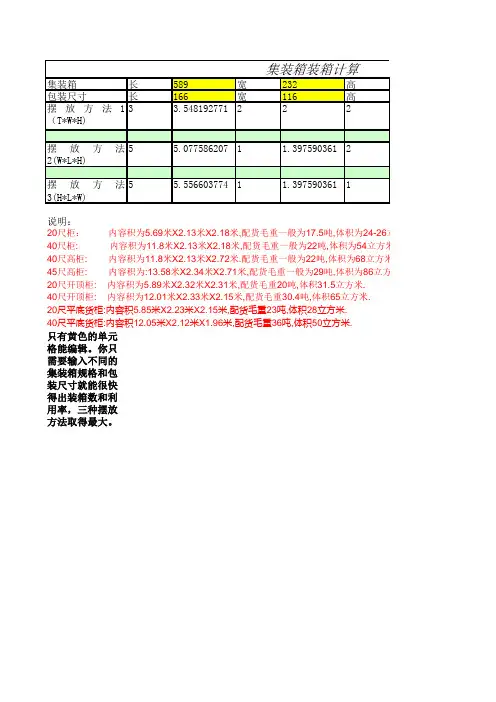 20柜集装箱计算公式