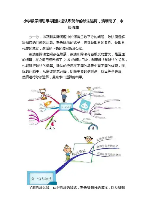 小学数学用思维导图快速认识简单的除法运算，清晰明了，家长收藏