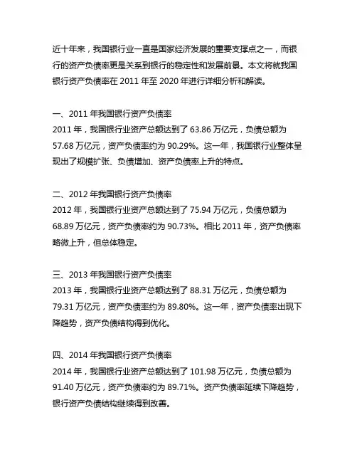 中国银行资产负债率2011-2020