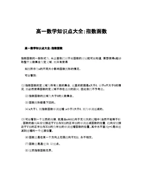 高一数学知识点大全：指数函数