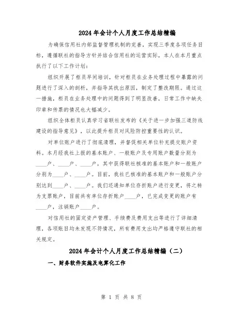 2024年会计个人月度工作总结精编（5篇）
