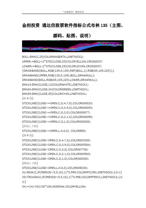 金相投资 通达信股票软件指标公式布林135(主图、源码、贴图、说明)