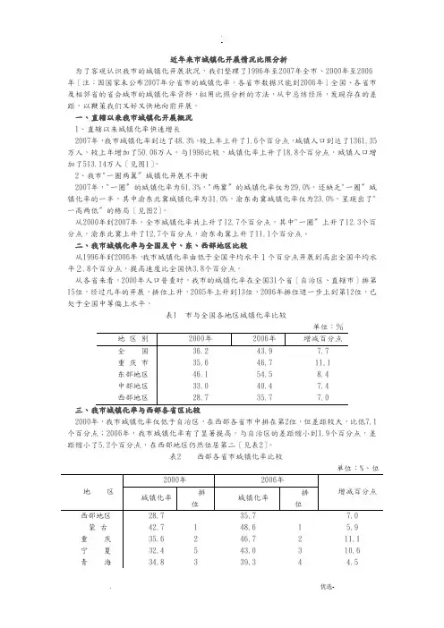 近年来重庆市城镇化发展情况对比分析