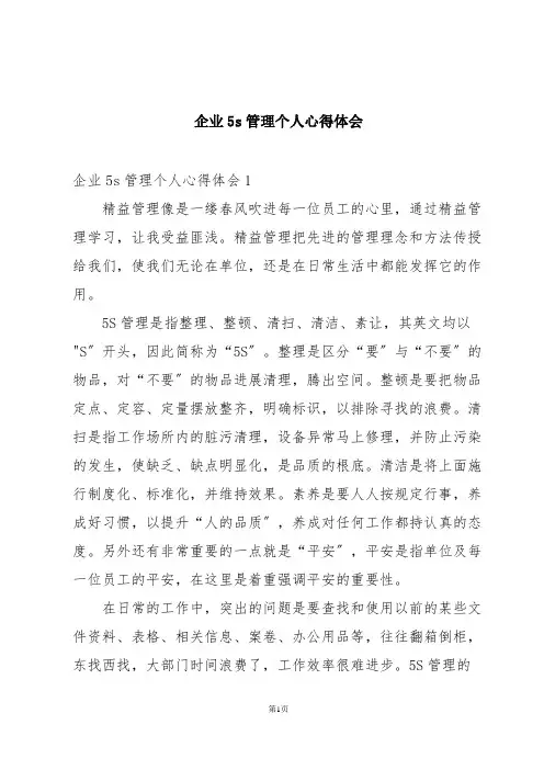 企业5s管理个人心得体会