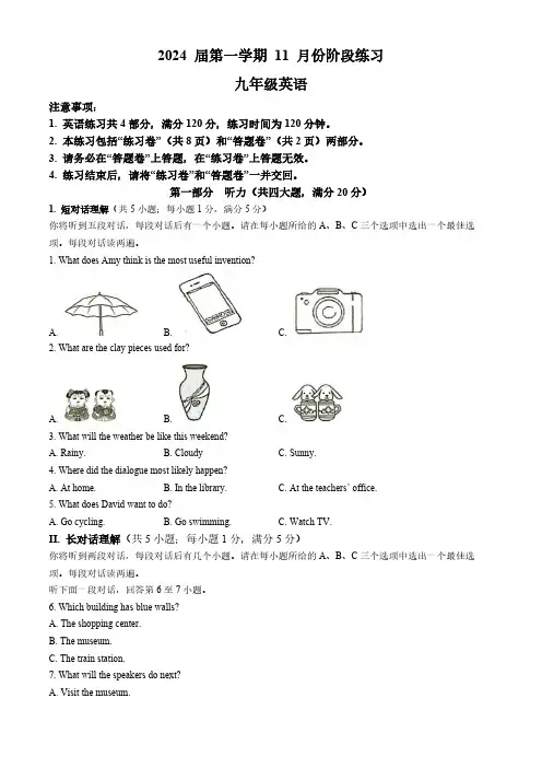 安徽省合肥市庐江县2023-2024学年九年级上学期期中英语试题(含答案,含听力原文,无音频)