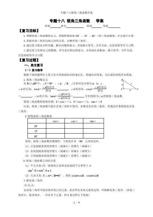 专题十八锐角三角函数学案