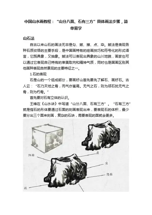 中国山水画教程：“山分八面、石有三方”具体画法步骤，简单易学