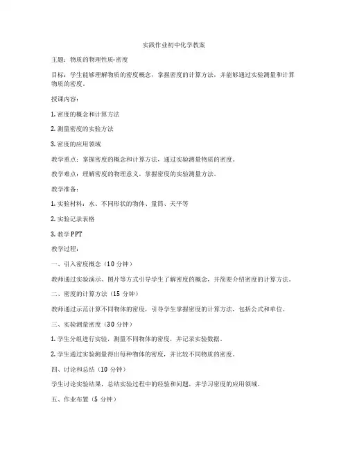实践作业初中化学教案