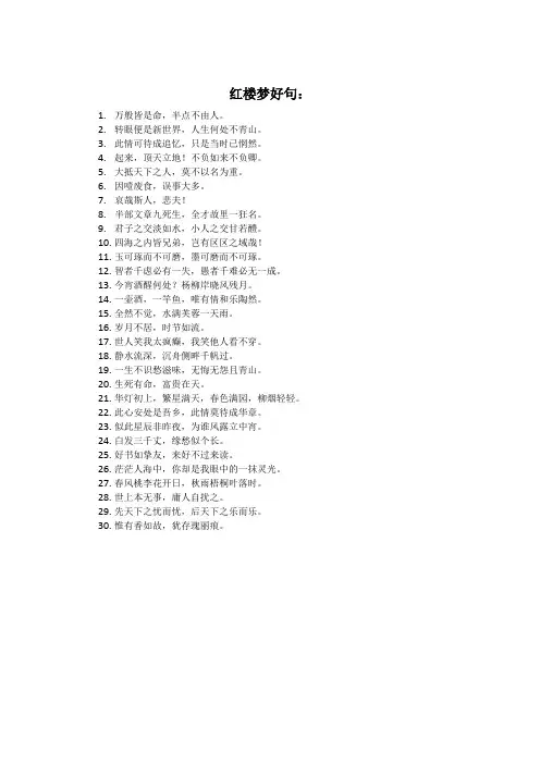 红楼梦 好句摘抄