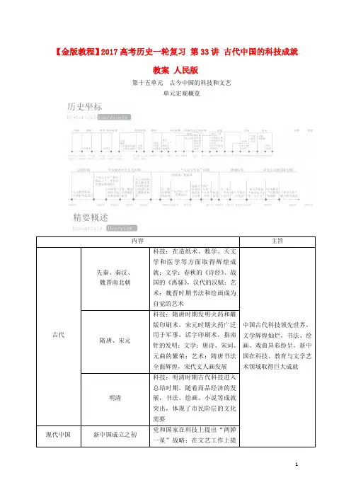 高考历史一轮复习第33讲古代中国的科技成就教案人民版