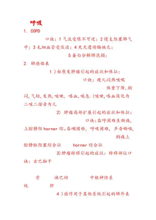 内科口诀