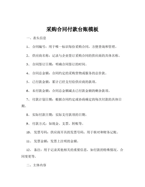 采购合同付款台账模板