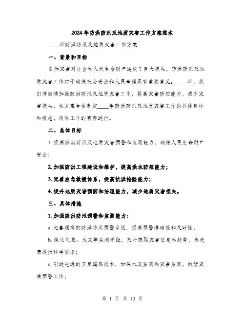 2024年防洪防汛及地质灾害工作方案范本(三篇)