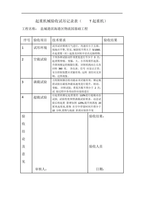 汽车吊试吊表(起重机试吊记录)