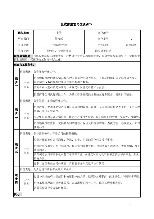 征收部岗位说明书