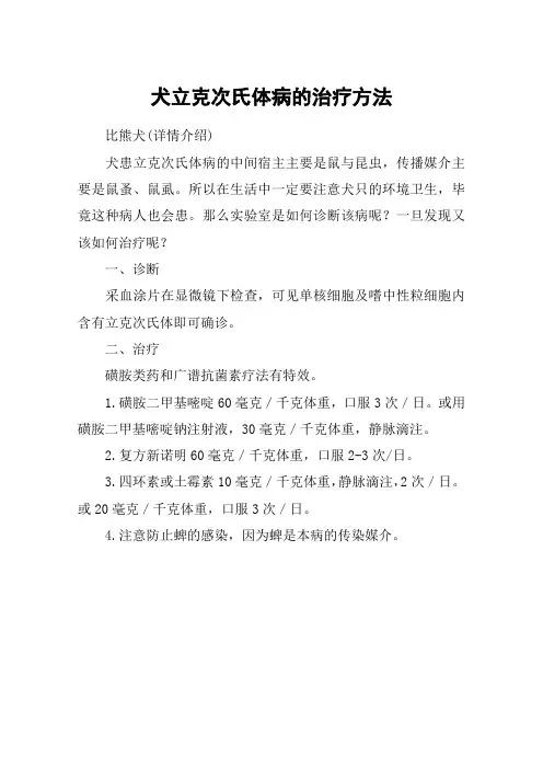 犬立克次氏体病的治疗方法
