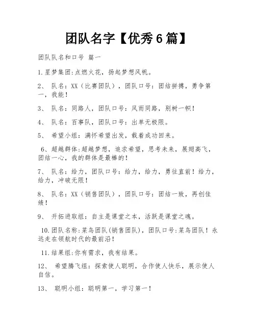团队名字【优秀6篇】