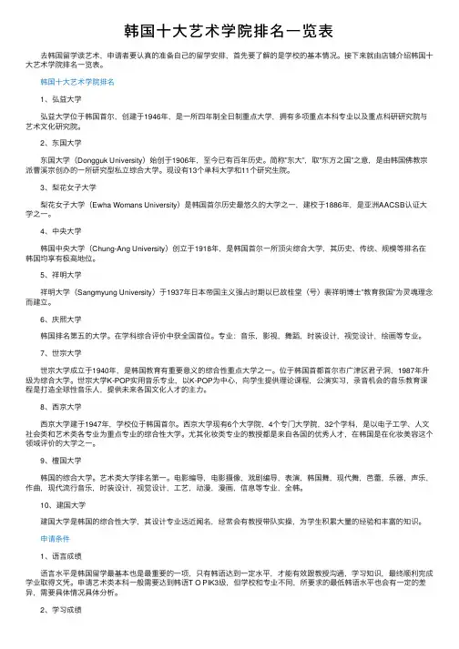 韩国十大艺术学院排名一览表