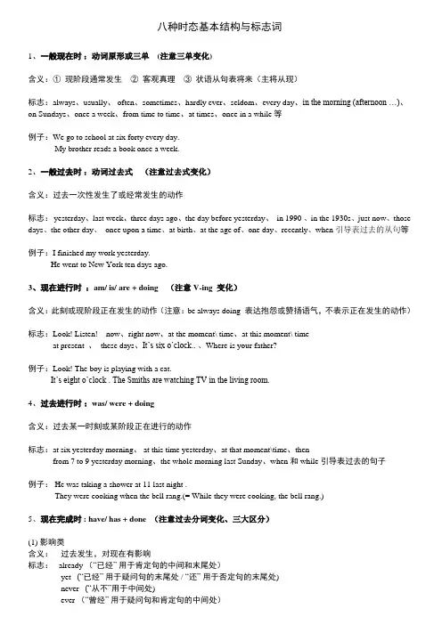 初中英语八大时态基本结构与标志词