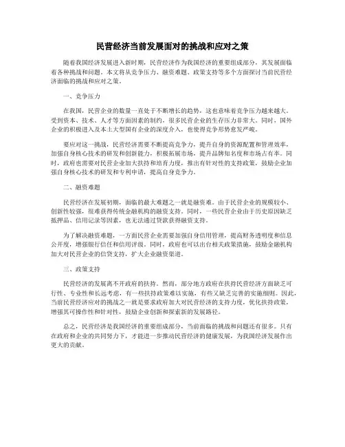 民营经济当前发展面对的挑战和应对之策