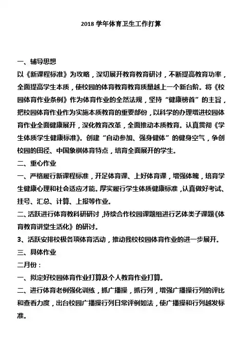 2018学年体育卫生工作打算