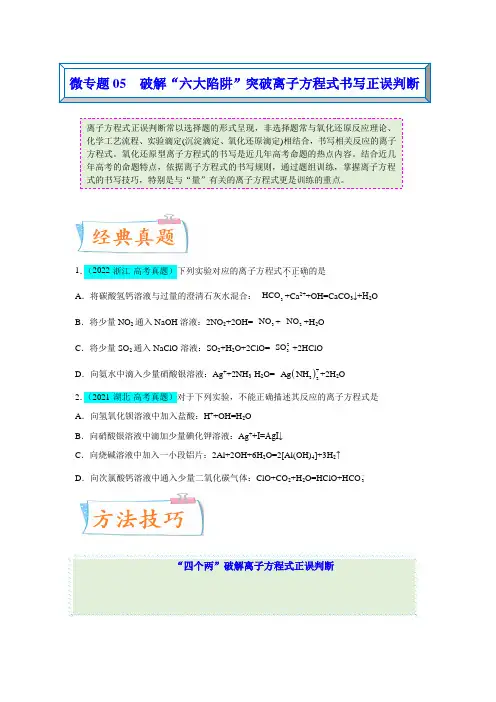 微专题05破解“六大陷阱”突破离子方程式书写正误判断-2023年高考化学一轮复习考点微专题(原卷版)