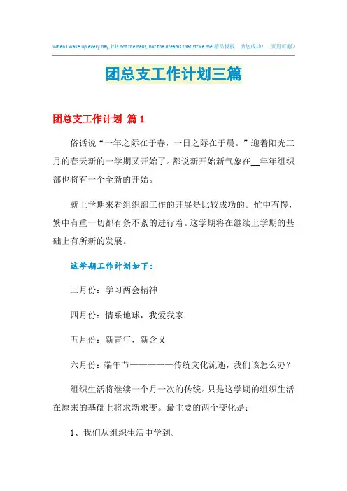 2021年团总支工作计划三篇
