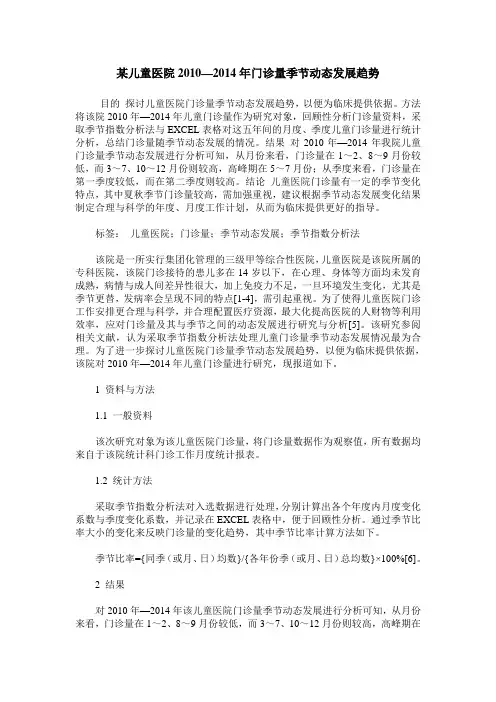 某儿童医院2010—2014年门诊量季节动态发展趋势