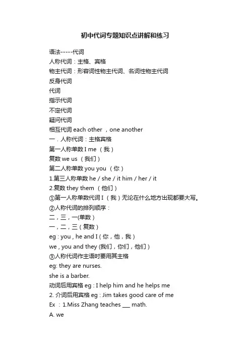 初中代词专题知识点讲解和练习