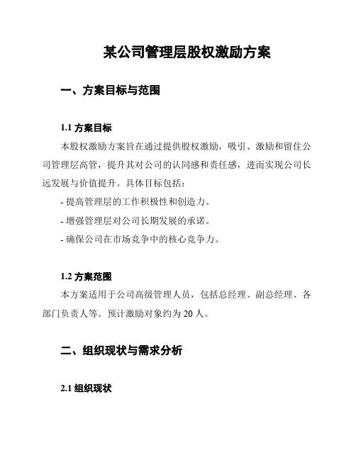 某公司管理层股权激励方案