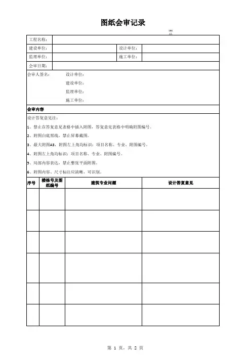 图纸会审记录及会签表
