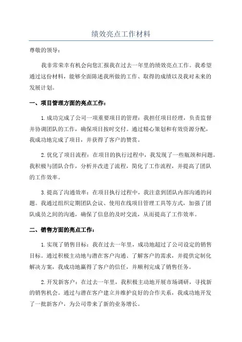 绩效亮点工作材料