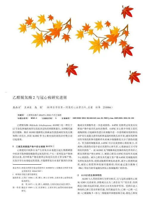 乙醛脱氢酶2与冠心病进展