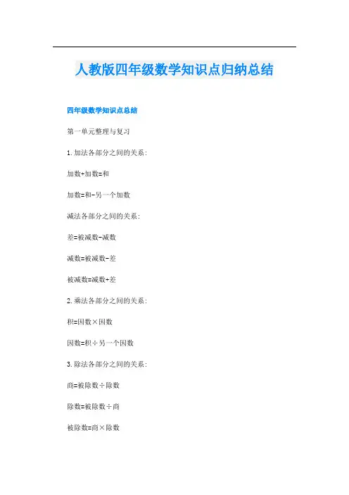 人教版四年级数学知识点归纳总结